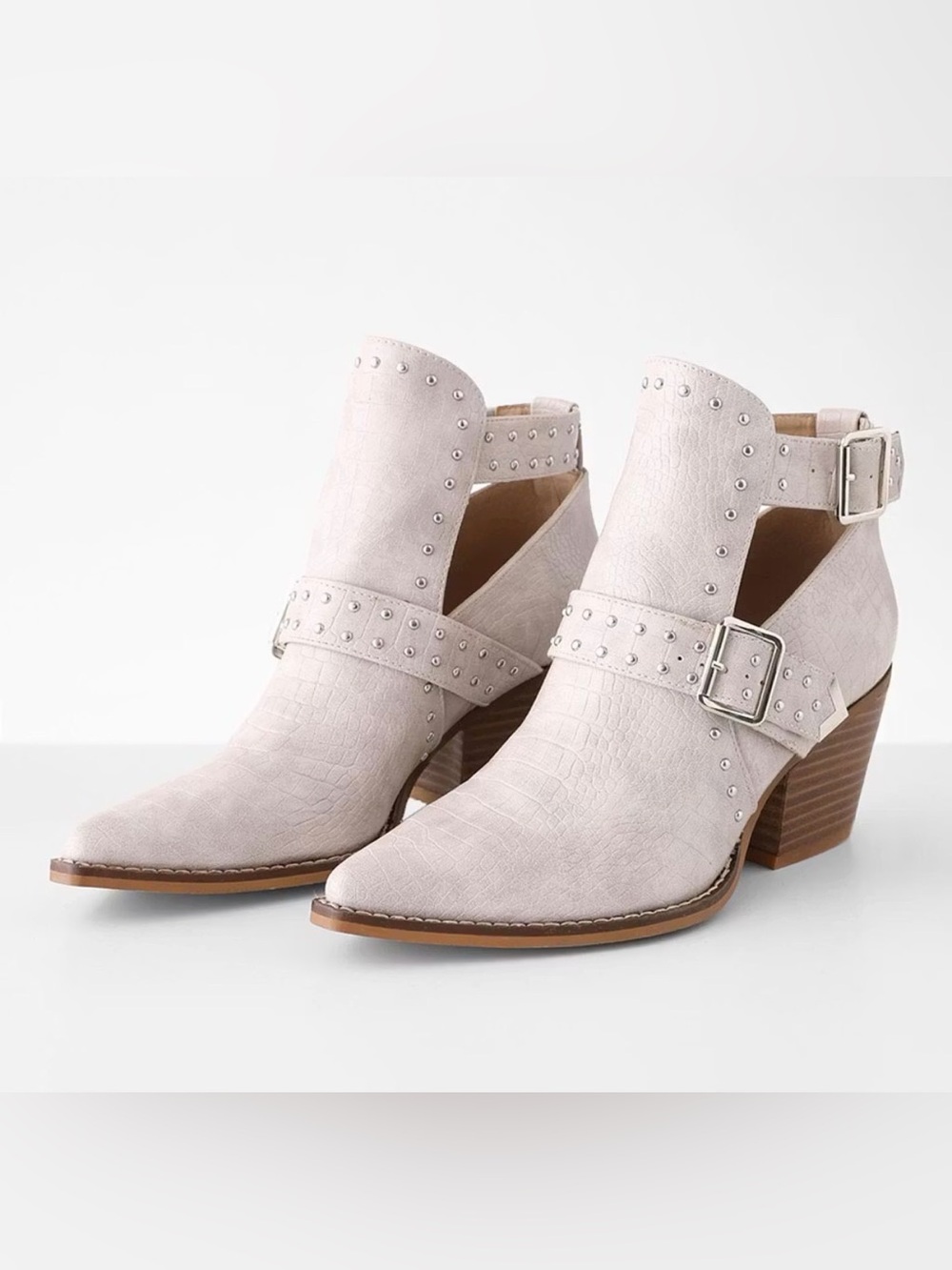Studded Cutout Ankle Bootie in Light Blush